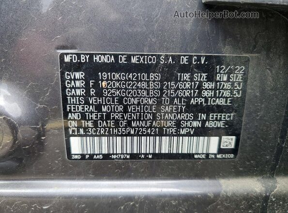 3CZRZ1H35PM725421 2023 HONDA HR-V Gray Widok naklejki z numerem VIN
