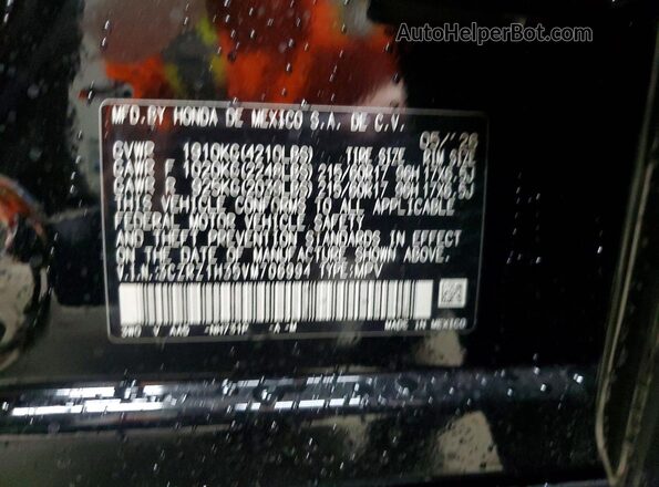 3CZRZ1H35VM706994 2027 HONDA HR-V Black Вид наклейки з VIN-кодом
