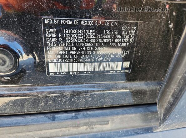 3CZRZ1H36PM736816 2023 HONDA HR-V Black Widok wnętrza 360 stopni