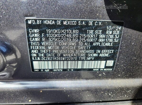 3CZRZ1H36SM732970 2025 HONDA HR-V Gray Widok naklejki z numerem VIN