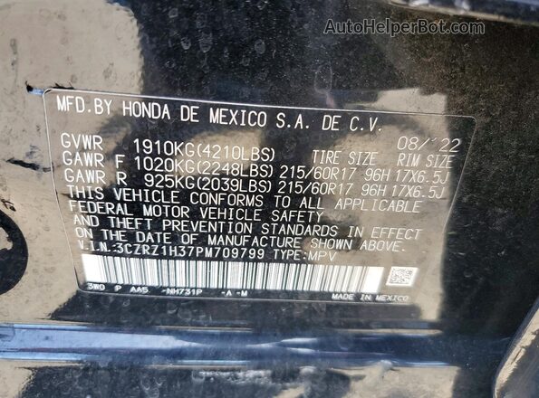 3CZRZ1H37PM709799 2023 HONDA HR-V Black Widok naklejki z numerem VIN