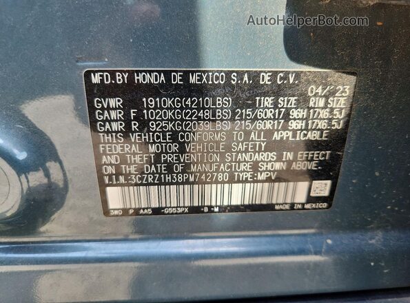 3CZRZ1H38PM742780 2023 HONDA HR-V Green Widok wnętrza 360 stopni