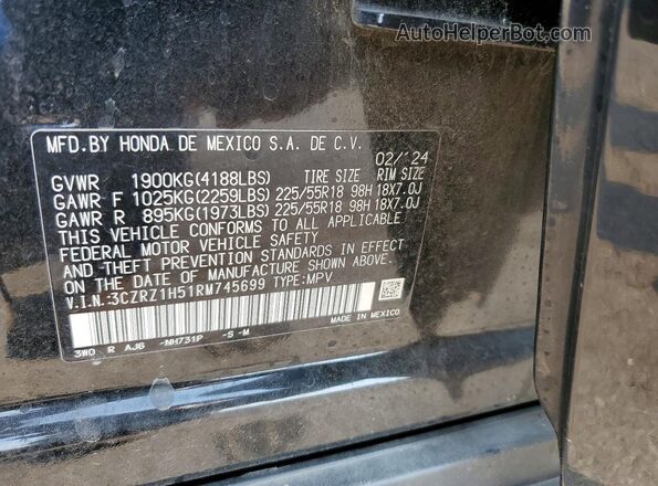 3CZRZ1H51RM745699 2024 HONDA HR-V Black VIN sticker view