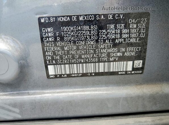 3CZRZ1H52PM743568 2023 HONDA HR-V Gray 360 interior view