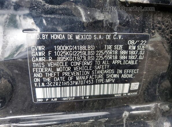 3CZRZ1H53PM707453 2023 HONDA HR-V Black ძრავის განყოფილების ხედი