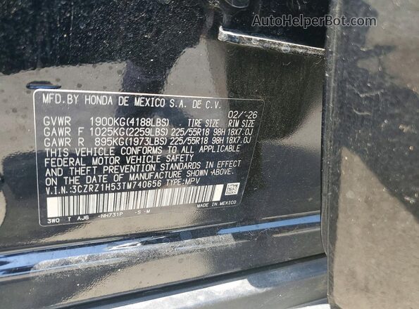 3CZRZ1H53TM740656 2026 HONDA HR-V Черный Вид наклейки с VIN-кодом