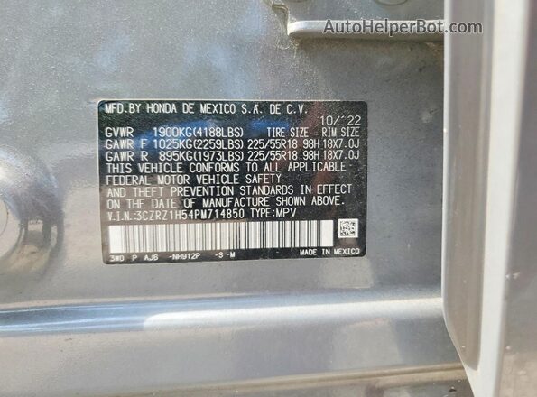3CZRZ1H54PM714850 2023 HONDA HR-V Gray Widok naklejki z numerem VIN