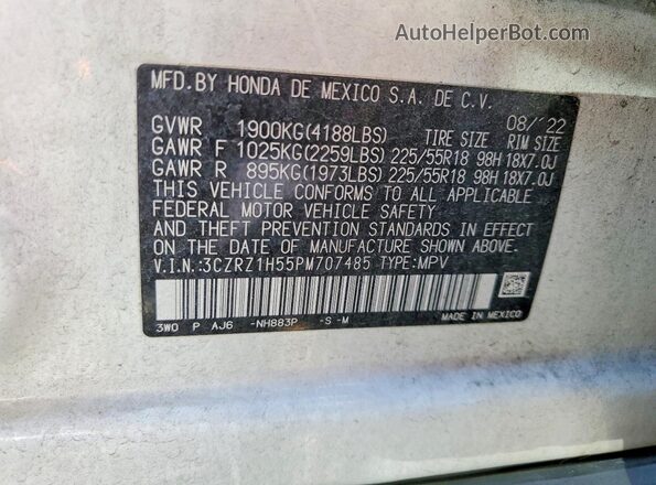 3CZRZ1H55PM707485 2023 HONDA HR-V White Вид наклейки з VIN-кодом