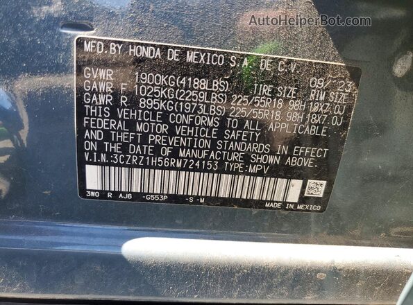 3CZRZ1H56RM724153 2024 HONDA HR-V Green Вид наклейки з VIN-кодом