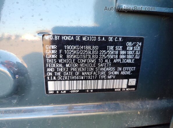 3CZRZ1H56SM719217 2025 HONDA HR-V Turquoise VIN sticker view