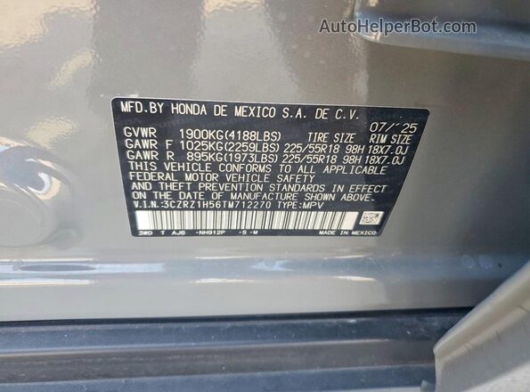 3CZRZ1H56TM712270 2026 HONDA HR-V Gray VIN կոդի պիտակի տեսք
