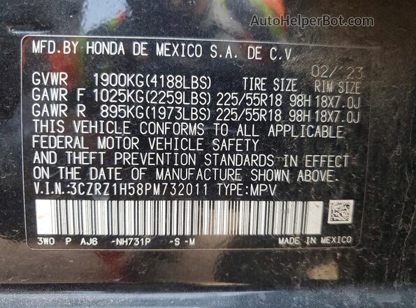 3CZRZ1H58PM732011 2023 HONDA HR-V Черный Панорамный вид салона 360°