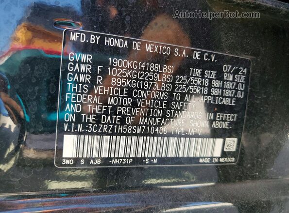 3CZRZ1H58SM710406 2025 HONDA HR-V Черный Вид наклейки с VIN-кодом