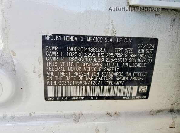 3CZRZ1H58SM712074 2025 HONDA HR-V White VIN sticker view