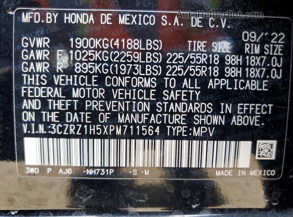 3CZRZ1H5XPM711564 2023 HONDA HR-V Black სალონის 360-გრადუსიანი ხედი