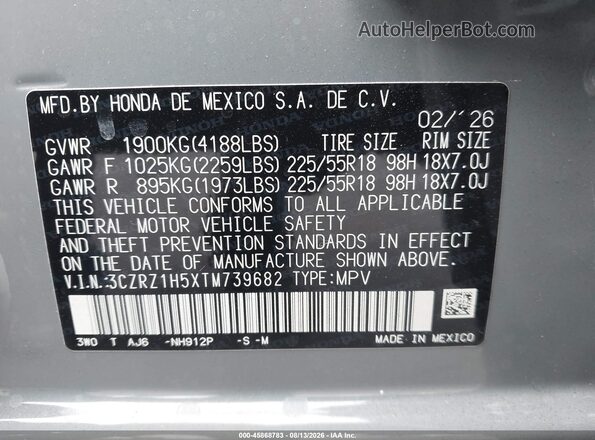 3CZRZ1H5XTM739682 2026 HONDA HR-V Silver Engine compartment view