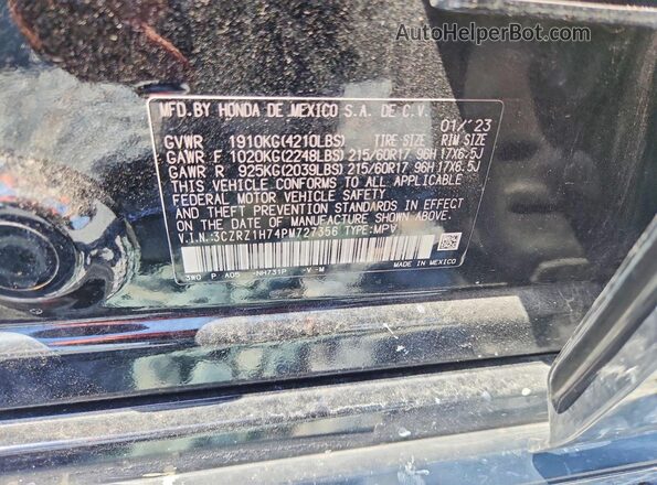 3CZRZ1H74PM727356 2023 HONDA HR-V Черный Вид наклейки с VIN-кодом