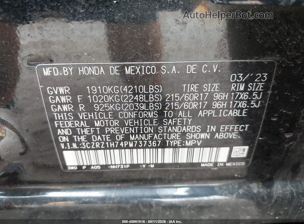 3CZRZ1H74PM737367 2023 HONDA HR-V Black Engine compartment view