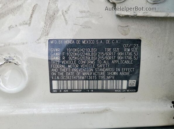3CZRZ1H75RM713615 2024 HONDA HR-V White VIN կոդի պիտակի տեսք