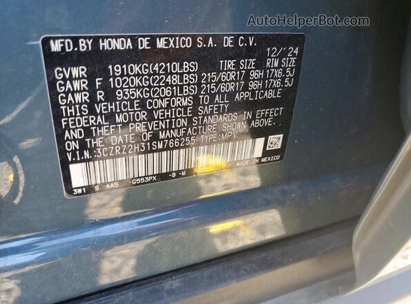 3CZRZ2H31SM766255 2025 HONDA HR-V Green VIN կոդի պիտակի տեսք
