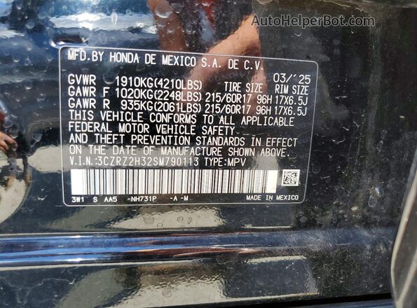 3CZRZ2H32SM790113 2025 HONDA HR-V Black Вид наклейки з VIN-кодом