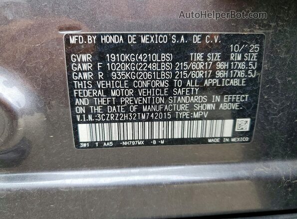 3CZRZ2H32TM742015 2026 HONDA HR-V Gray Widok komory silnika