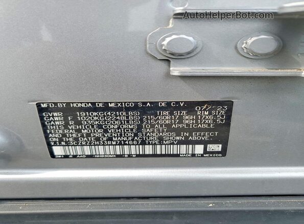 3CZRZ2H33RM714667 2024 HONDA HR-V Silver Սալոնի 360 աստիճան տեսք
