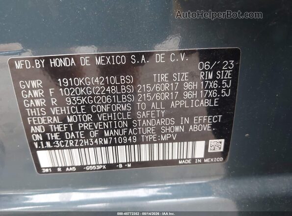 3CZRZ2H34RM710949 2024 HONDA HR-V Gray Widok komory silnika