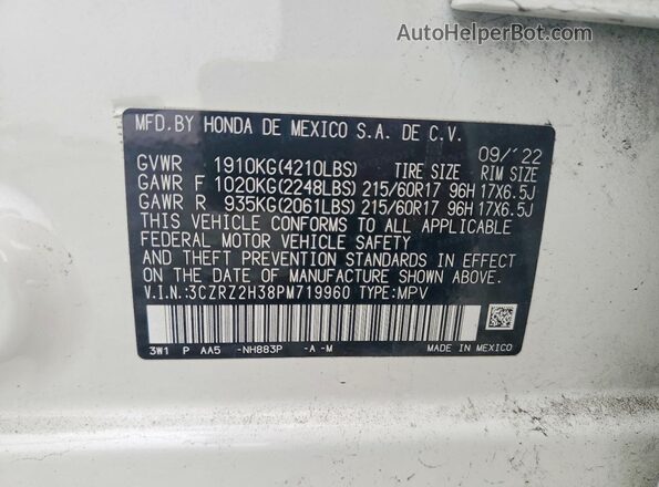 3CZRZ2H38PM719960 2023 HONDA HR-V Белый Вид наклейки с VIN-кодом
