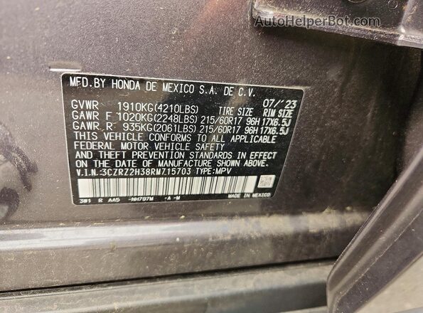 3CZRZ2H38RM715703 2024 HONDA HR-V Gray Engine compartment view