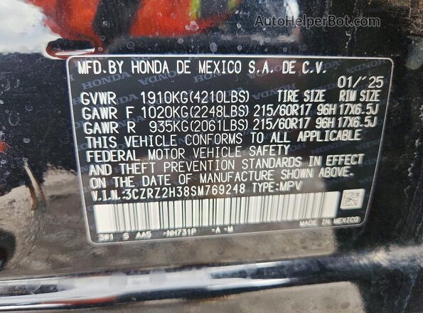 3CZRZ2H38SM769248 2025 HONDA HR-V Black VIN sticker view