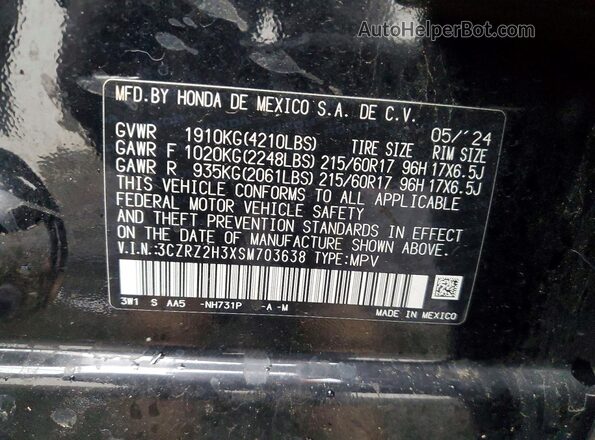 3CZRZ2H3XSM703638 2025 HONDA HR-V Черный Вид наклейки с VIN-кодом