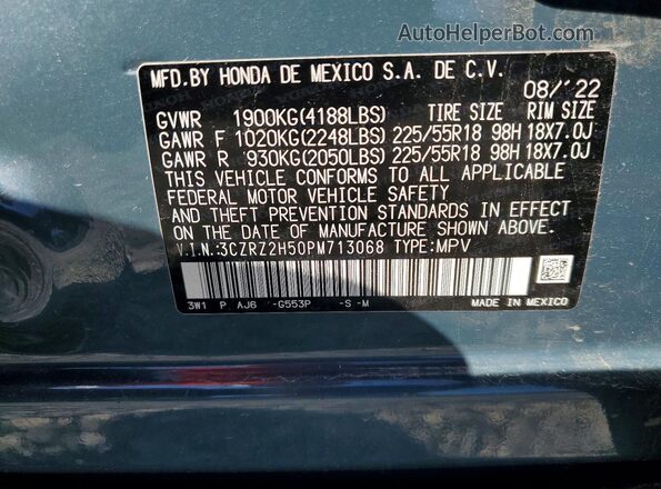 3CZRZ2H50PM713068 2023 HONDA HR-V Синий Вид наклейки с VIN-кодом