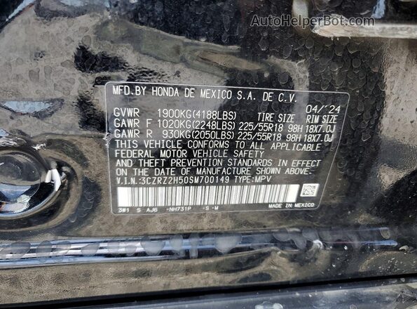 3CZRZ2H50SM700149 2025 HONDA HR-V Black Вид наклейки з VIN-кодом