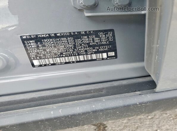 3CZRZ2H51PM701379 2023 HONDA HR-V Gray VIN sticker view