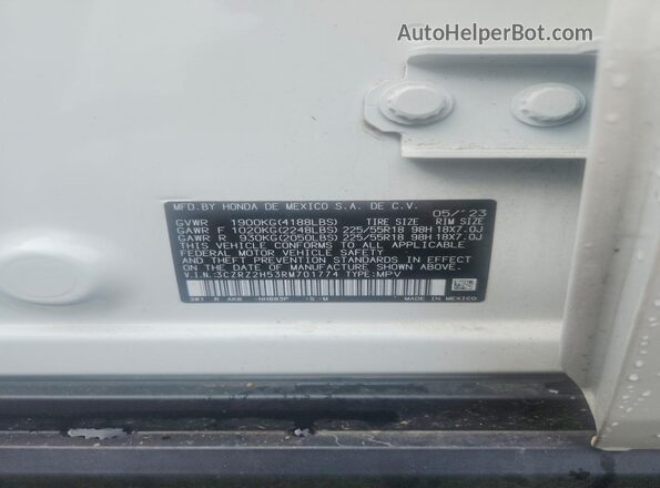 3CZRZ2H53RM701774 2024 HONDA HR-V White VIN sticker view