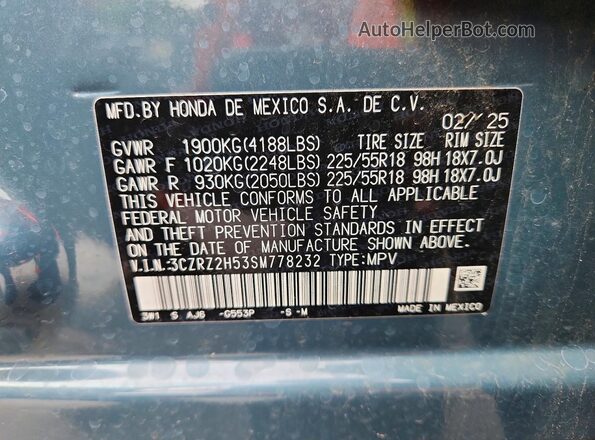 3CZRZ2H53SM778232 2025 HONDA HR-V Blue Widok wnętrza 360 stopni