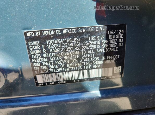 3CZRZ2H54SM732196 2025 HONDA HR-V Teal Vista del compartimento del motor