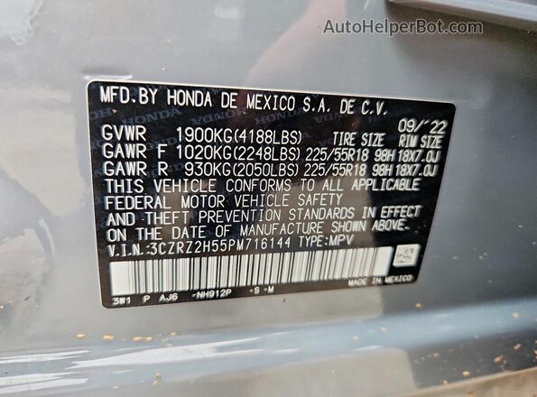 3CZRZ2H55PM716144 2023 HONDA HR-V Gray 360 interior view