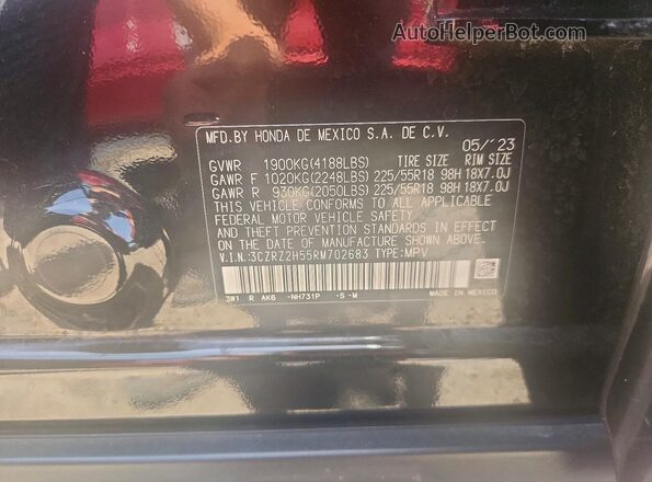 3CZRZ2H55RM702683 2024 HONDA HR-V Black Вид наклейки з VIN-кодом