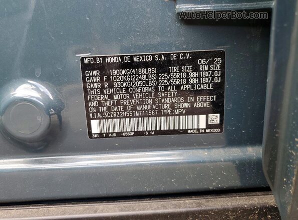 3CZRZ2H55TM711567 2026 HONDA HR-V Blue Engine compartment view