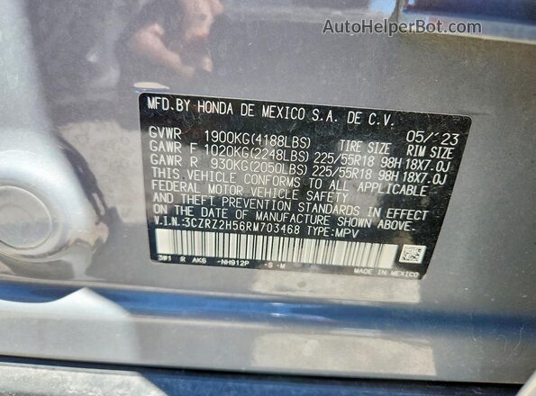 3CZRZ2H56RM703468 2024 HONDA HR-V Silver Widok naklejki z numerem VIN