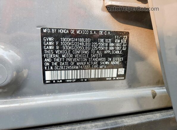 3CZRZ2H56RM747227 2024 HONDA HR-V Серый Вид наклейки с VIN-кодом