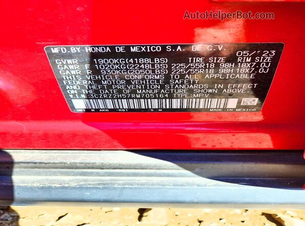 3CZRZ2H57RM705164 2024 HONDA HR-V Red VIN sticker view