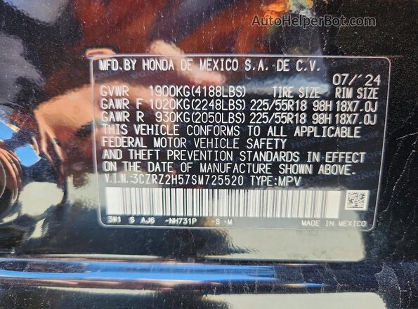 3CZRZ2H57SM725520 2025 HONDA HR-V Black VIN sticker view
