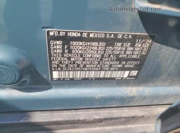 3CZRZ2H57SM754564 2025 HONDA HR-V Синий Вид подкапотного пространства