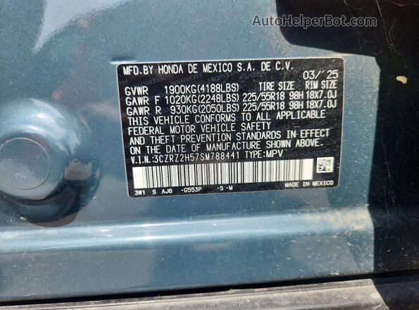 3CZRZ2H57SM788441 2025 HONDA HR-V Teal სალონის 360-გრადუსიანი ხედი