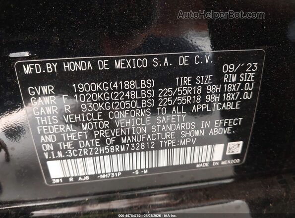 3CZRZ2H58RM732812 2024 HONDA HR-V Black Вид підкапотного простору