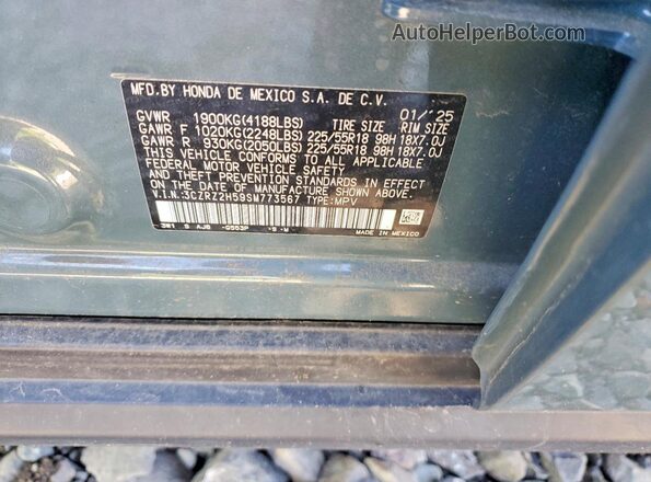 3CZRZ2H59SM773567 2025 HONDA HR-V Blue VIN կոդի պիտակի տեսք