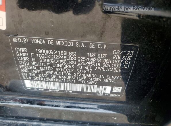 3CZRZ2H5XRM711671 2024 HONDA HR-V Black VIN კოდის სტიკერის ხედი